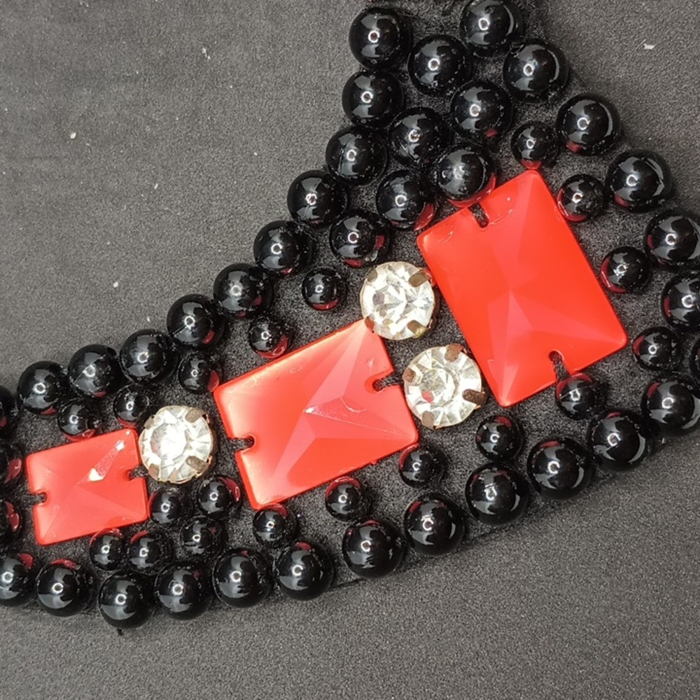 DELETING SOON! Black orange white rhinestone beaded collar - Picture 2 of 3